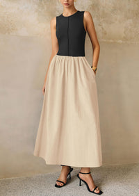 Casual Sleeveless Patchwork Knit Flowy Beach Maxi Dresses