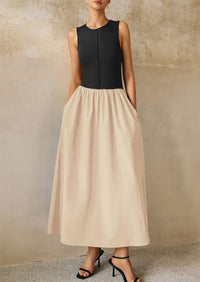 Casual Sleeveless Patchwork Knit Flowy Beach Maxi Dresses