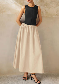 Casual Sleeveless Patchwork Knit Flowy Beach Maxi Dresses