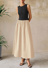 Casual Sleeveless Patchwork Knit Flowy Beach Maxi Dresses