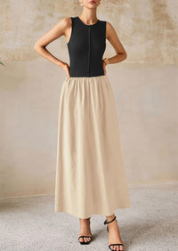Casual Sleeveless Patchwork Knit Flowy Beach Maxi Dresses