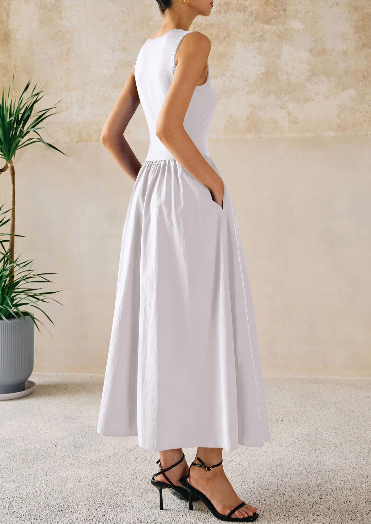 Casual Sleeveless Patchwork Knit Flowy Beach Maxi Dresses