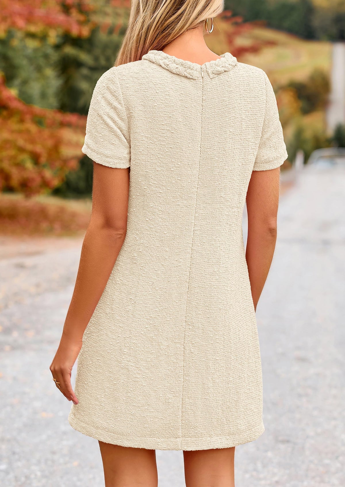 Summer Tweed Crew Neck Short Sleeve A Line Mini Dress