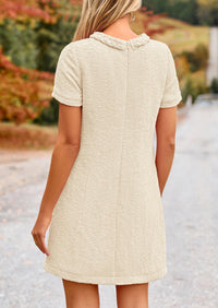 Summer Tweed Crew Neck Short Sleeve A Line Mini Dress
