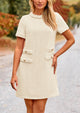 Summer Tweed Crew Neck Short Sleeve A Line Mini Dress