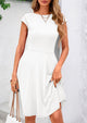 Crew neck Cap Sleeve Ribbed Knit Casual Flowy A Line Mini Dress with Pockets