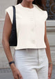 Dressy Business Casual Cap Sleeve Button Trendy Blazer Waistcoat Cardigan