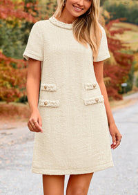 Summer Tweed Crew Neck Short Sleeve A Line Mini Dress