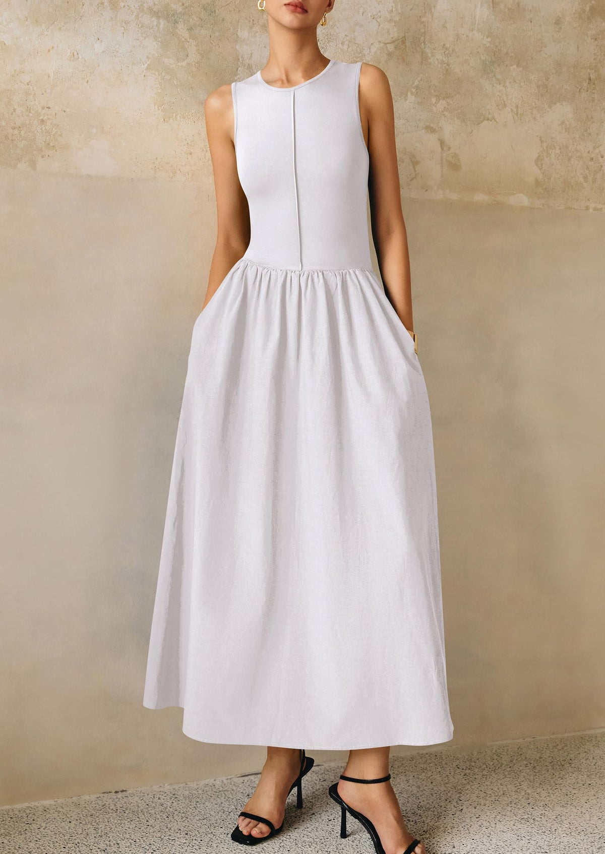 Casual Sleeveless Patchwork Knit Flowy Beach Maxi Dresses