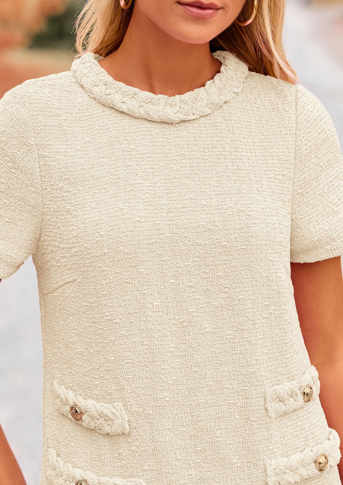 Summer Tweed Crew Neck Short Sleeve A Line Mini Dress