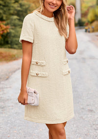 Summer Tweed Crew Neck Short Sleeve A Line Mini Dress