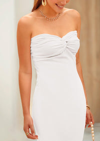 Strapless Tube Twist Knot Front Ribbed Knit Elegant Bodycon Maxi Dresses With Slit