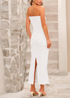 PRETTYGARDEN Women's Bodycon Long Dresses Summer Strapless Tube Twist Knot Front Ribbed Knit Maxi Cocktail Dress with Slit