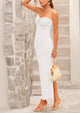 Strapless Tube Twist Knot Front Ribbed Knit Elegant Bodycon Maxi Dresses With Slit