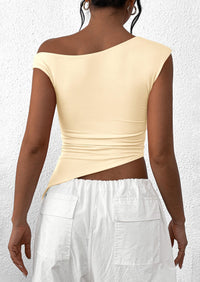 Off The Shoulder Sleeveless One Shoulder Ruched Asymmetrical Y2K Tank Top