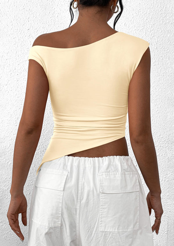 Off The Shoulder Sleeveless One Shoulder Ruched Asymmetrical Y2K Tank Top