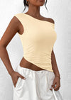 PRETTYGARDEN Womens Off The Shoulder Tops Summer Sleeveless One Shoulder Ruched Asymmetrical Y2K Going Out Crop Tank Top