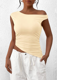 Off The Shoulder Sleeveless One Shoulder Ruched Asymmetrical Y2K Tank Top