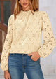 Casual Embroidered Long Puff Sleeve Ruffle Eyelet Lace Blouses