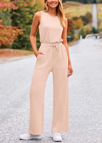 Summer One Piece Outfits Sleeveless Wide Leg Long Pants Jumpsuits