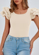 Ruffle Short Sleeve Casual Basic Fitted Crew Neck T-shirts