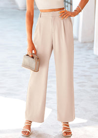 Casual Wide Leg High Elastic Waisted Long Work Pants