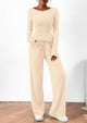 Asymmetrical Long Sleeve T-Shirt Wide Leg Pants Casual 2 Piece Sets