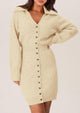 Long Sleeve V Neck Button Down Knit Pullover Sweater Dresses