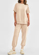 Casual Short Sleeve Tops High Waisted Sweatpants Two Piece Sets