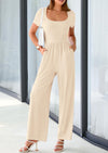 PRETTYGARDEN Casual Short Sleeve Square Neck Wide Leg Jumpsuit Rompers