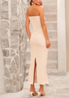 PRETTYGARDEN Women's Bodycon Long Dresses Summer Strapless Tube Twist Knot Front Ribbed Knit Maxi Cocktail Dress with Slit