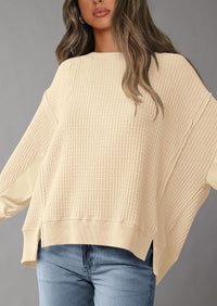PRETTYGARDEN Oversized Sweatshirt for Women Fashion Crewneck Long Sleeve Pullover Waffle Knit Tops Fall Trendy Clothes