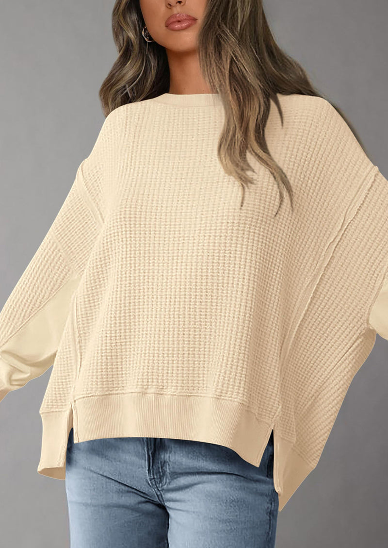 PRETTYGARDEN Oversized Sweatshirt for Women Fashion Crewneck Long Sleeve Pullover Waffle Knit Tops Fall Trendy Clothes