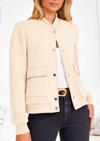 Casual Long Sleeve Button up Lightweight Varsity Bomber Jackets