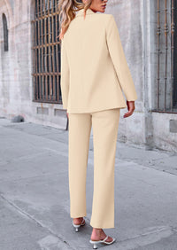 Business Casual Jacket Wide Leg Pants 2 Piece Blazer Sets