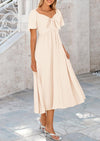 PRETTYGARDEN Summer Dress for Women Casual Short Sleeve Bow Tie V Neck Ruffle Midi Flowy Dresses
