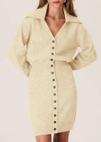 Long Sleeve V Neck Button Down Knit Pullover Sweater Dresses