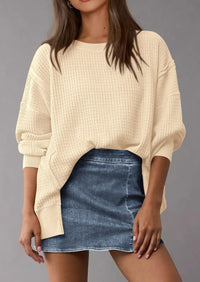 PRETTYGARDEN Oversized Sweatshirt for Women Fashion Crewneck Long Sleeve Pullover Waffle Knit Tops Fall Trendy Clothes