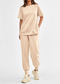 Casual Short Sleeve Tops High Waisted Sweatpants Two Piece Sets
