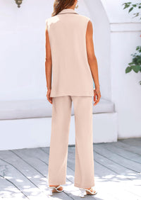 Sleeveless Suit Vest And Wide Leg Pants Business Casual Blazer Set