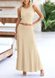 Casual Knit Cropped Tank Top High Waisted Skirt 2 Piece Sets