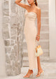 Strapless Tube Twist Knot Front Ribbed Knit Elegant Bodycon Maxi Dresses With Slit