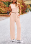 PRETTYGARDEN Jumpsuits Casual Outfits Sleeveless Wide Leg Long Pants Rompers