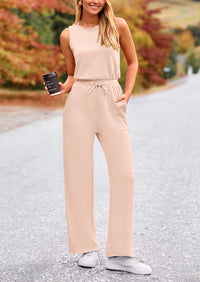 Summer One Piece Outfits Sleeveless Wide Leg Long Pants Jumpsuits