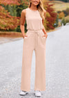 PRETTYGARDEN Jumpsuits Casual Outfits Sleeveless Wide Leg Long Pants Rompers