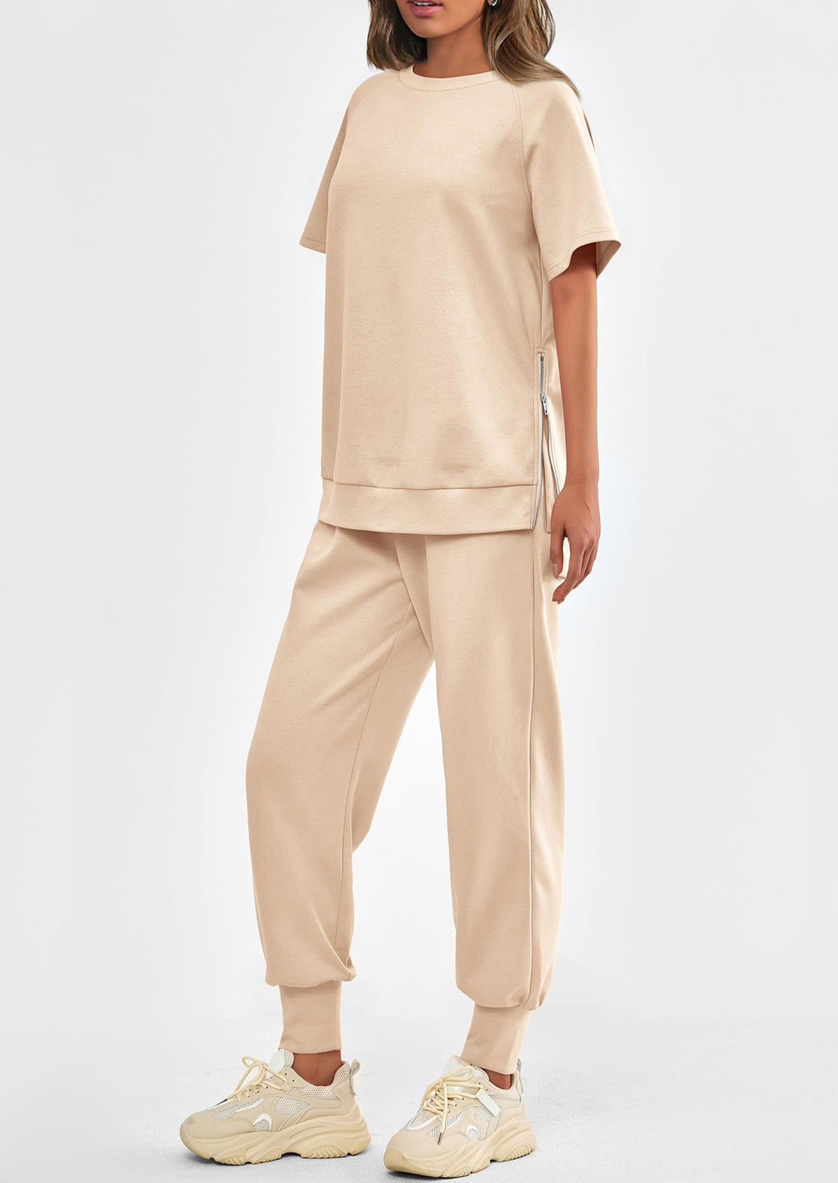 Casual Short Sleeve Tops High Waisted Sweatpants Two Piece Sets