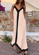 Elegant V Neck Spaghetti Strap Flowy Cocktail Party Maxi Dresses