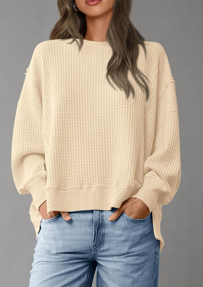 PRETTYGARDEN Oversized Sweatshirt for Women Fashion Crewneck Long Sleeve Pullover Waffle Knit Tops Fall Trendy Clothes