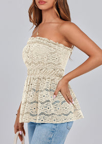 Boho Strapless Off Shoulder Eyelet Smocked Peplum Going Out Tube Tops