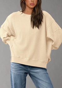 PRETTYGARDEN Oversized Sweatshirt for Women Fashion Crewneck Long Sleeve Pullover Waffle Knit Tops Fall Trendy Clothes